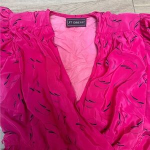 vintage 80s jumpsuit, barbie pink with ruffle